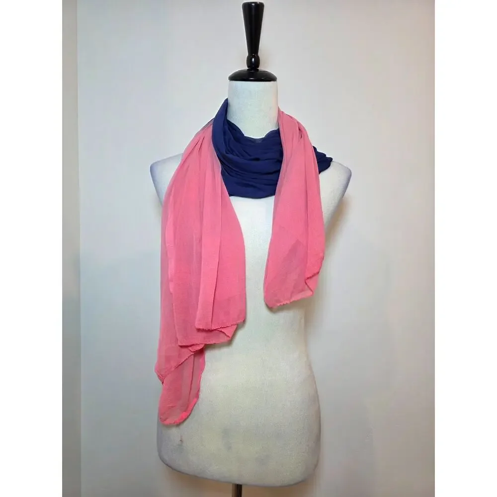 Lot of 2 Vibrant Blue Pink Ombre Lime Green Scarf Lightweight Sheer Large Long
